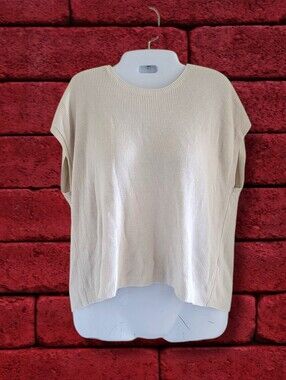 F21 | Cute Casual Cream Ribbed Short Sleeve Dolman Sweater (SIZE S)